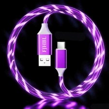 FJHBL USB A to C Cable with Purple LED Light 39 inches, A TO C