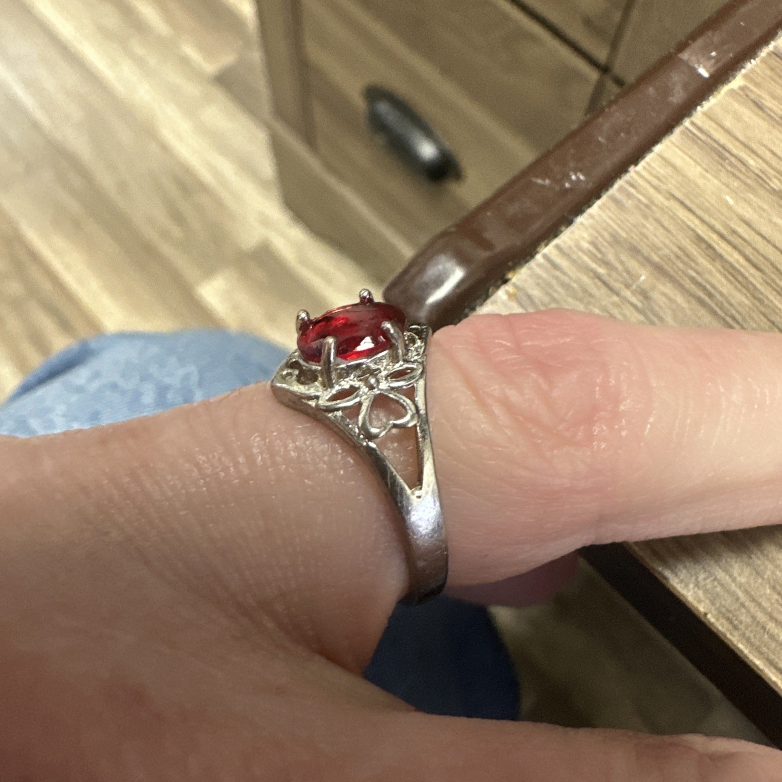 Oval Red Ruby Ring Delicate Solitaire Silver Sett… - image 3