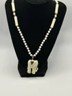 Miriam Haskell Signed Designer Elephant Necklace Cream & Gold Beaded Vintage