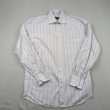 Canali Dress Shirt Men 15.5/39 White Orange Red Striped Long Sleeve