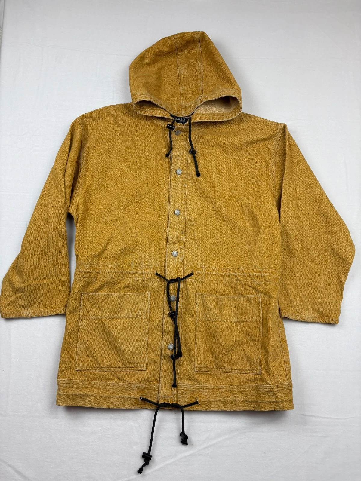 Vintage Corniche Unisex Parka Jacket L Yellow Denim Adjustable Waist Hooded