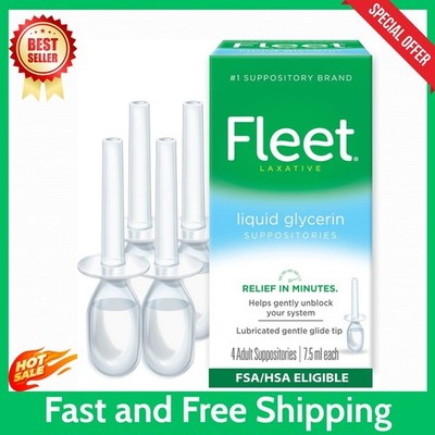 Fleet Liquid Glycerin Suppositories for Constipation Relief, 4 Bottles per Pack.