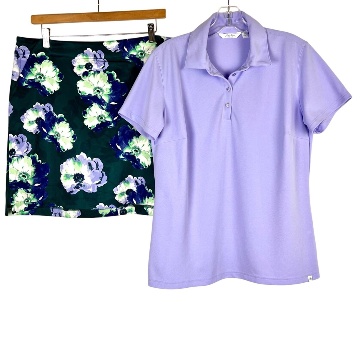 Lady Hagen Womens Floral Golf Set Skort Size 14 Purple Polo Shirt Size  Large EUC