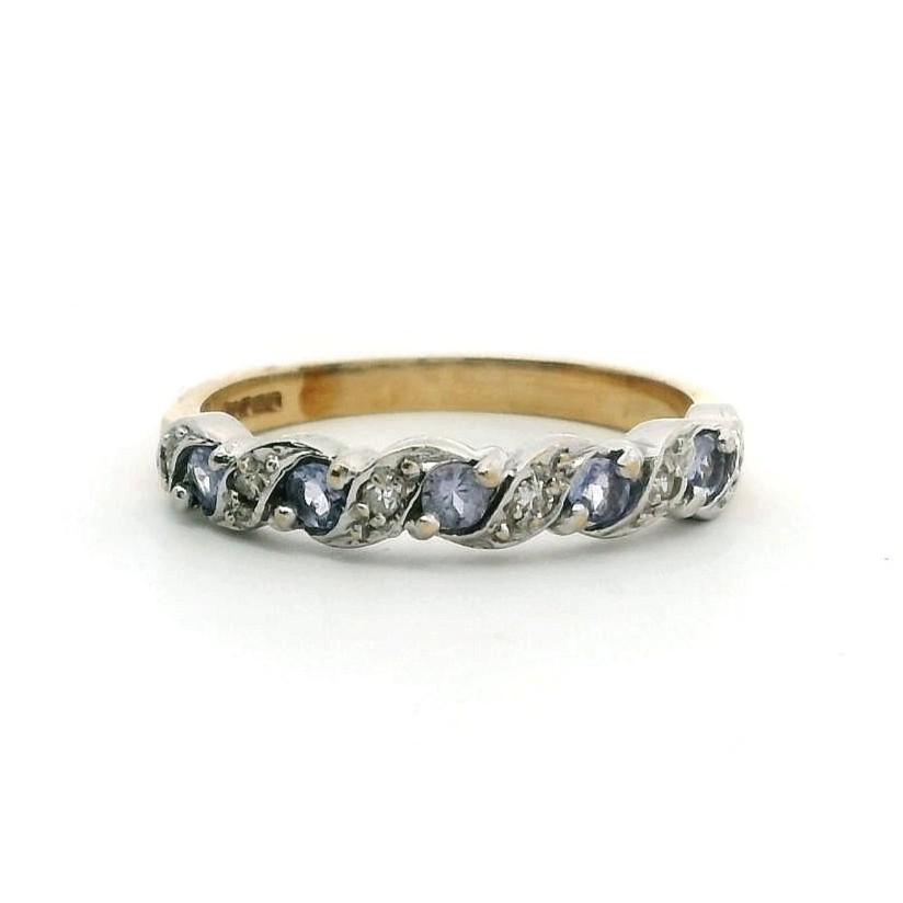 9ct Gold Ring Tanzanite & Sapphire Hallmark Size S 3g