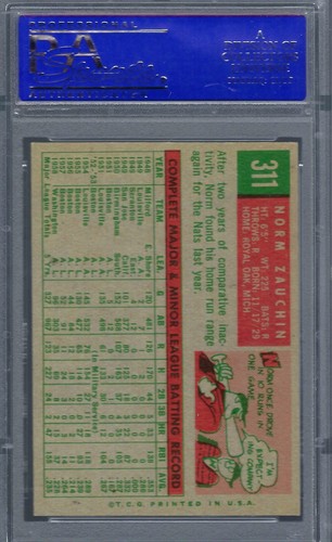 1959 Topps #311 PSA 8 Norm Zauchin Senators 311 Centered! - Picture 2 of 2