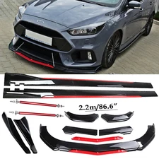 Front Bumper Lip Splitter Spoiler Side Skirt Bod Kit For Ford Focus Glossy Black