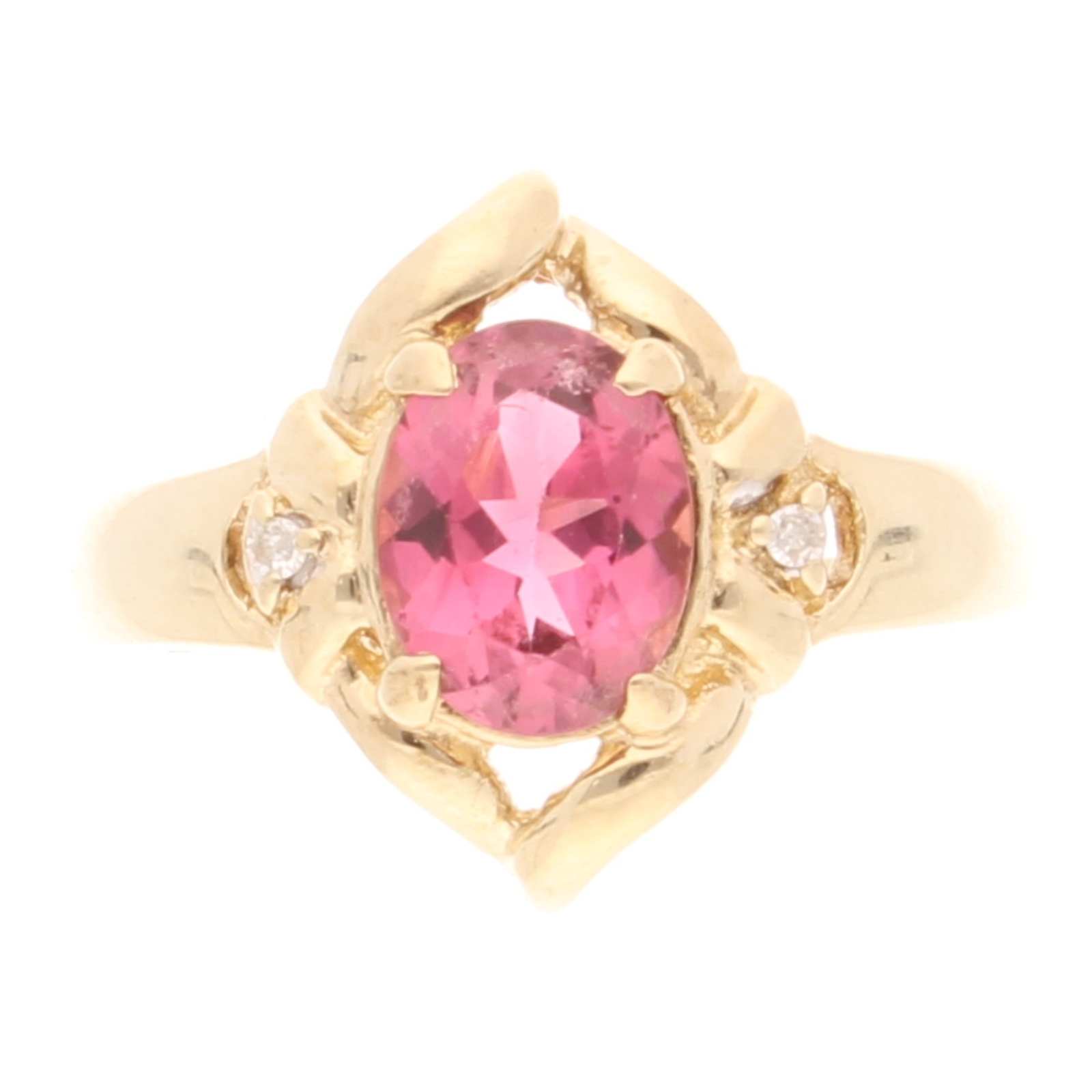 9Carat Yellow Gold Pink Topaz Solitaire w/ Diamond Accents Ring (Size O)