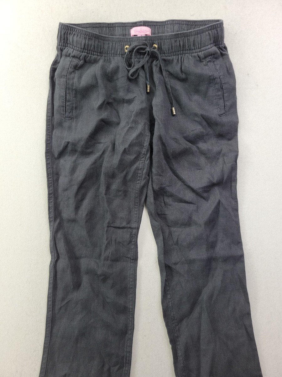 Lilly Pulitzer Aden Pant Onyx Linen Women XS Tapered Straight Leg