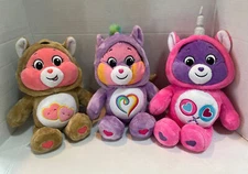 12" CARE BEARS Unlock The Magic Basic Fun Plush w/ Removable Hood Lot of 3