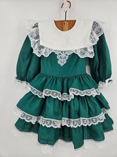 Vintage Lilo Pageant Dress Girls Size 4T Solid Green Full Circle Skirt Lace USA
