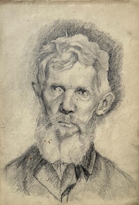 Vintage original pencil drawing portrait of man realism 1905 anonymous rare  item