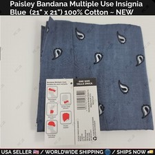 Paisley Bandana - Multiple Use Insignia Blue 21" x 21" 100 Cotton - NEW