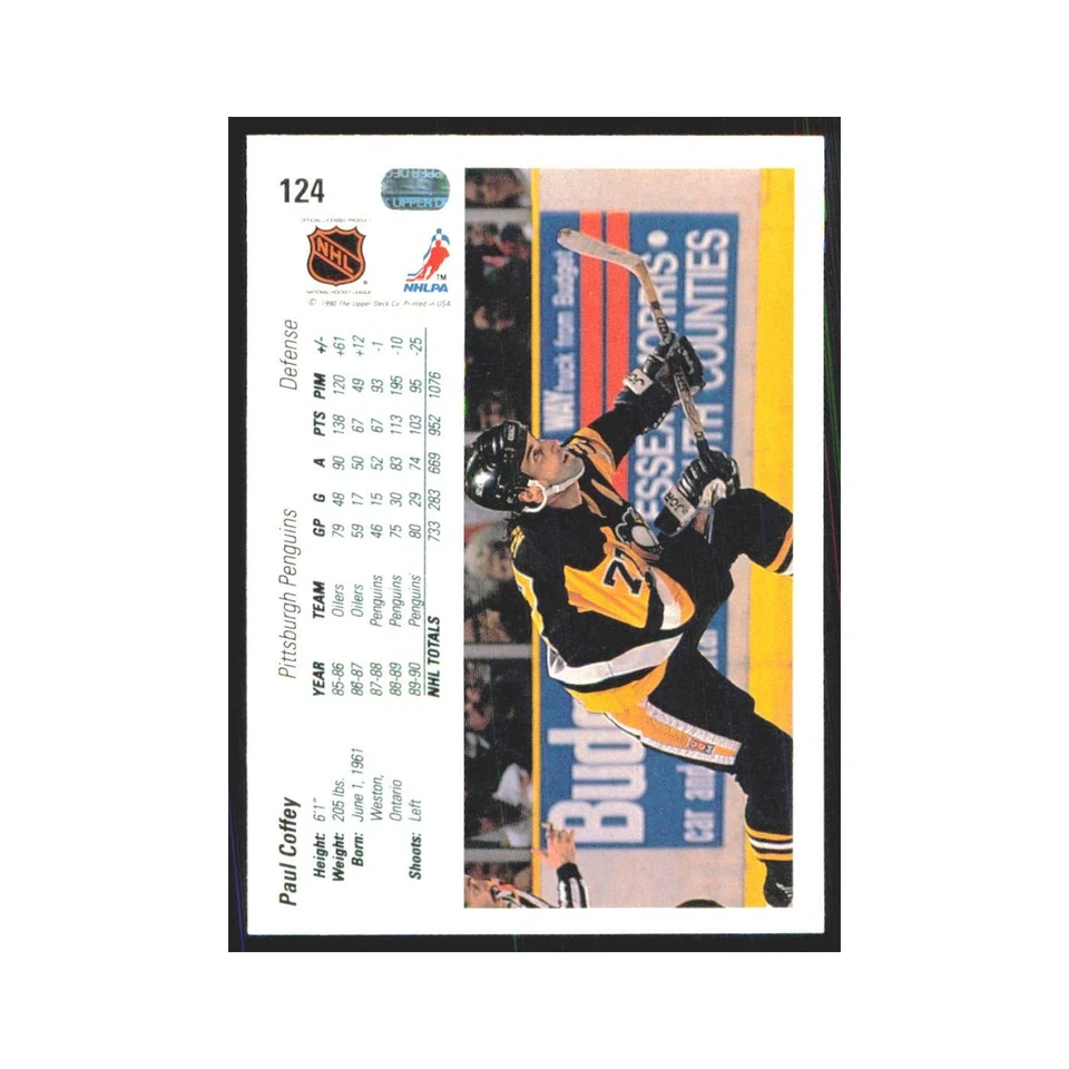 Paul Coffey 1990 Upper Deck #124 Pittsburgh Penguins Hockey Card NM - Image 2 of 3