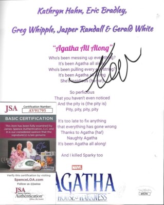 KATHRYN HAHN SIGNED WANDAVISION AGATHA ALL ALONG LYRIC SHEET - JSA COA