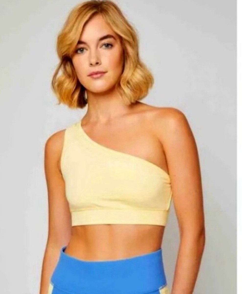 Fourlaps One Shoulder Solo Yellow Sports Bra Size Medium Double