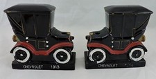 CHEVROLET 1913 CAR POTTERY/CLAY BOOKEND CIGARETTE OR PEN HOLDER PAIR FIGURINE