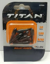 TITAN BULLET POINTS, 10PK, 100 GRAIN 9/32 by ALLEN Arrow Tip Heads 