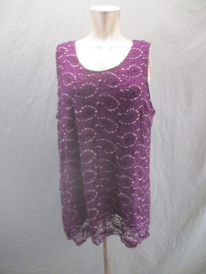 GNW Size 2X Womens Purple Lace Lined Sleeveless Stretch Stylish Summer Top 436