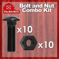 (10) 1/2-13x2 Grade 8 Full Thread Carriage Bolts & (10) 1/2" 2H Heavy Hex Nuts