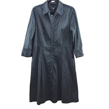 Talbots Petites Shirt Dress Sz 12P Black White Polka Dots Button Up Long Sleeves