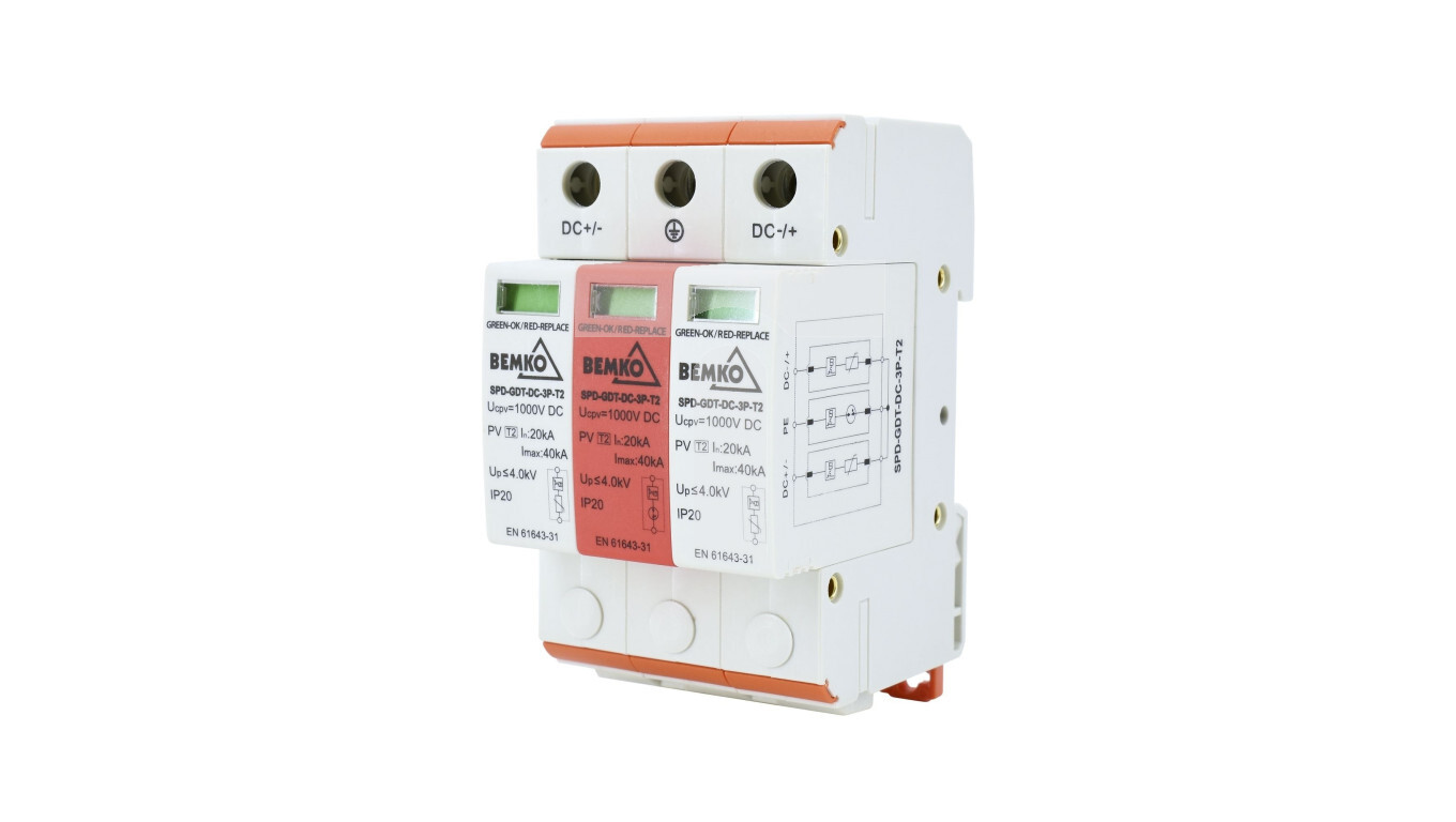 3P DC 1000V SURGE LIMITER, CLASS T2 WITH GAS SPARK GAP A52-SPD-GDT-DC-3P- /T2UK