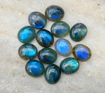 13 Pcs Natural Labradorite 12x10mm Oval Flashy Loose Cabochon Gemstones Lot