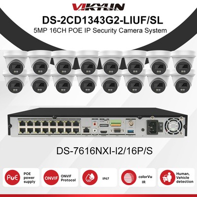 Hikvision 5MP ColorVu IR Camera 16CH 16POE 8MP NVR CCTV Security System Lot