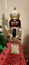African American Christmas  Nutcracker Ethnic Black  KING with Gold Glitter 