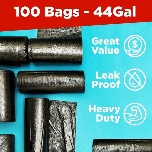 ToughBag 44 Gallon Commercial Trash Bags 38x46” Black Garbage Bags 100 COUNT ... - Picture 3 of 7
