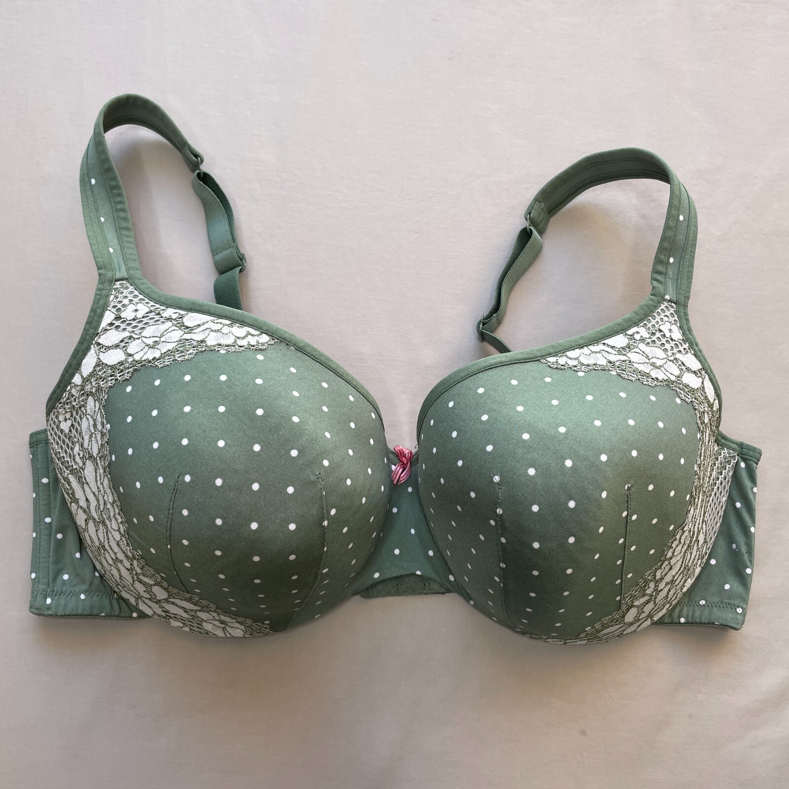 Cacique Lightly Lined Bra 42DD Green Polka… Gem