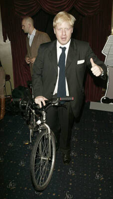 Boris Johnson with his bike at the 25th anniversary and book laun- 2004 Photo