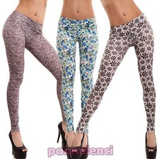 Damen Leggings Hose Blumen verschiedene Farben Skinny Stretch glatt Neu 7377
