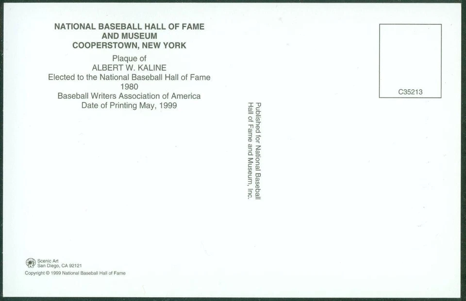 049, Original Autograph of Al Kaline (1), HOF Plaque Postcard, Detroit Tigers - Image 2 of 3