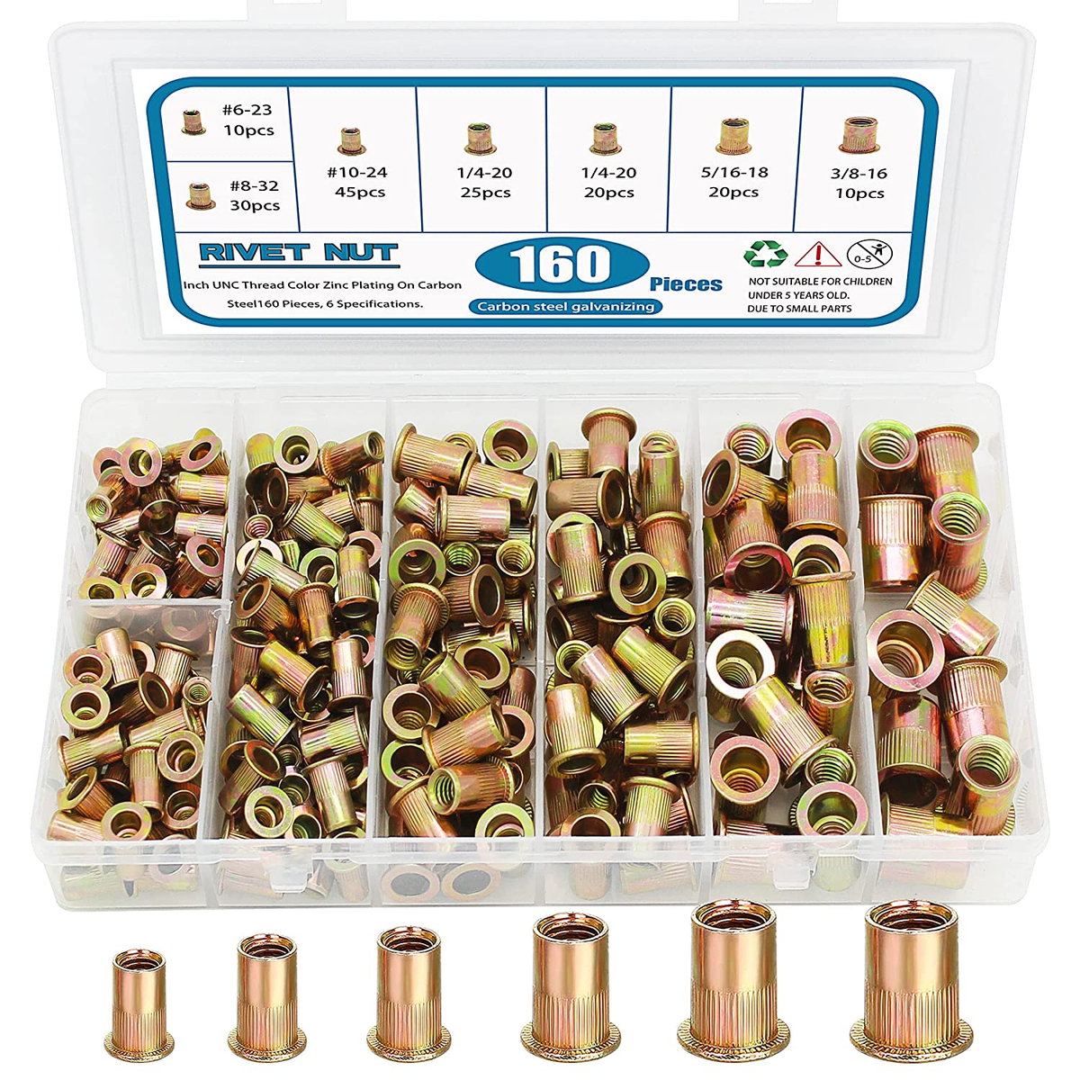 Rivnut Tool Kit 60-Piece 1/4-20 Rivet Nut Kit With Hand Tool – Carbon ...