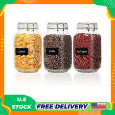 Airtight Glass Canister Set of 3 with Lids 51oz Clear Food Storage Jars Square,