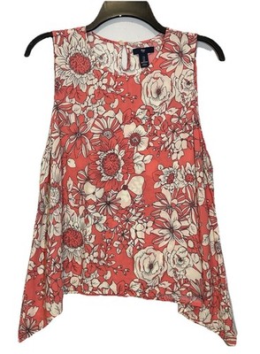 GAP Outlet Asymmetric Tunic Tank Top Size L Pink White Floral Hawaiian Tropical