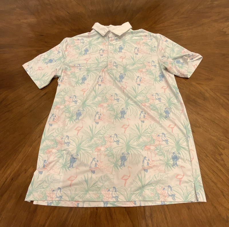 Boston Scott Golf Moisture Wicking UV Protect White Tropical Parrot Polo M