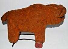 Antique Mohair Bear on Wheels - Early 1900s German Pull Toy - Humpback - AS IS