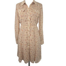 Lucky Brand MEDIUM Cream Geometric Print Chiffon Long Sleeve Shirt Dress New