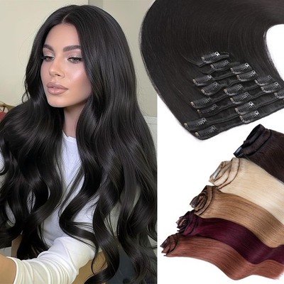 Russian Clip in Human Hair Extensions Real 100% Remy Double Weft 8Pcs Full Head