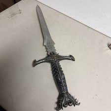 Silver Fantasy Dagger Double Edge Ornate Metal Handle Decorative Ambidextrous