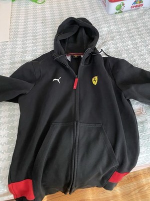 PUMA Ferrari Men s S Black Red Full Zip Hooded Hoodie Kangaroo Pocket