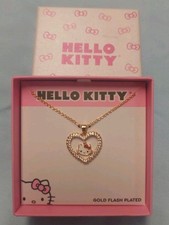 Hello Kitty Gold Flash Plated Heart Pendant Necklace With Charm New In Box