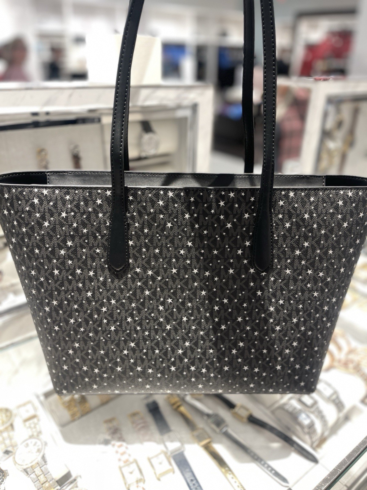 Michael kors Arden Large Printed Signature Logo Tote Bag NWT black with star thumbnail 3