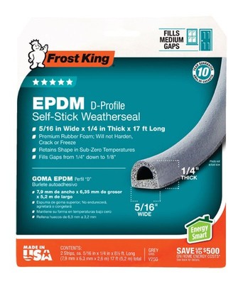 Frost King V25GA Gray EPDM Rubber Weather-Strip Tape 5/16 in. x 17 L ft.