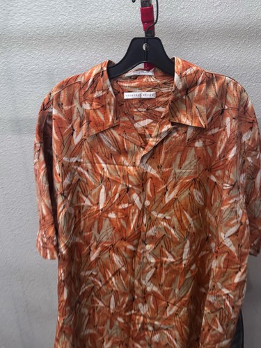 Geoffrey Beene 100% Silk Pumpkin Floral SHORT SLEEVE BUTTON UP SHIRT Large L - Picture 3 of 6