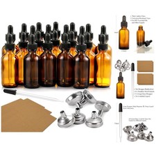 Essential Oil Storage Set - 24 Amber Glass Dropper Bottles with Funnels  Labels