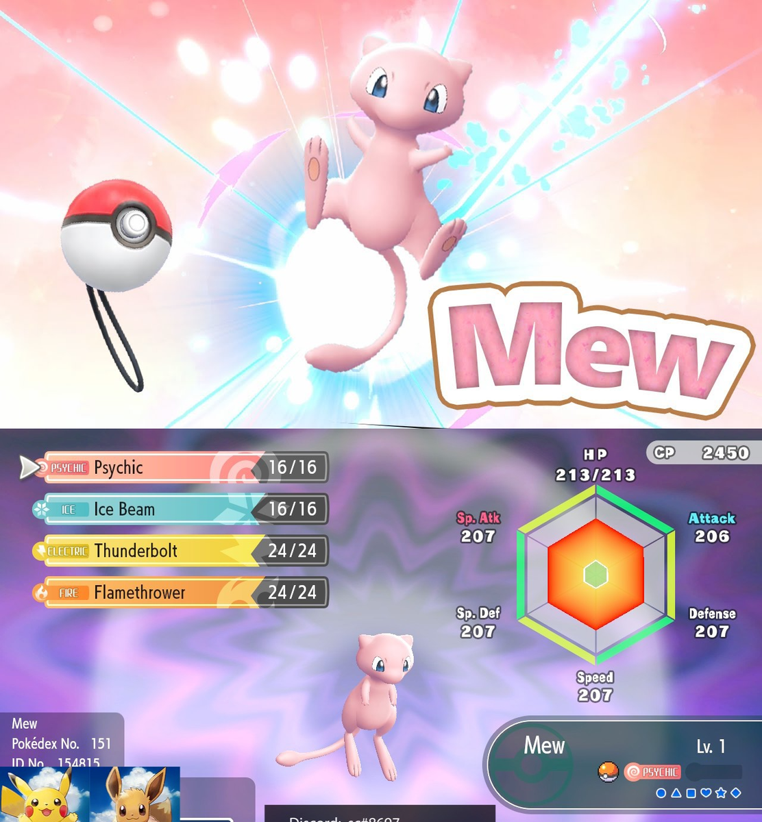 Pokemon Let's Go Pikachu/Eevee MEW Pokeball Plus Ver 6IV FAST SEND!!