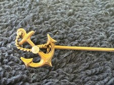 Vintage Anchor and  Rope 10K Gold With Pearl Nautical Stick Pin