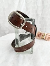 Hand tooled Brown GENUINE leather Wide Hip belt rivets Boho hippie silver buckle